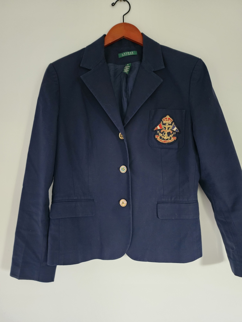 Vintage Lauren Ralph Lauren Navy Crest Blazer - Women's Size XL